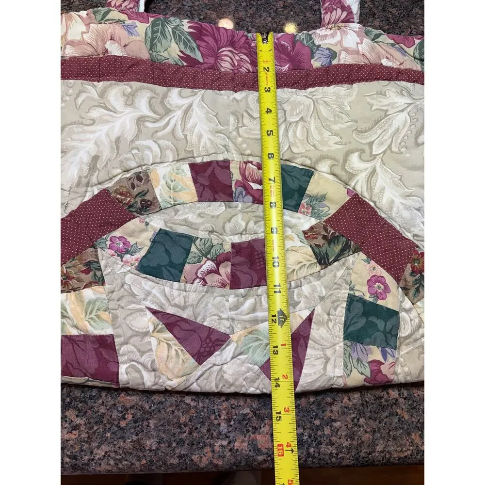 Vintage Handmade Quilted Double Ring Pattern Tote Bag 18